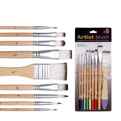 Nylon Hair 9 Pcs Brush Mixed Art Supplies Beginner Watercolor Painting Wall Paint Pigment Board Brush Acrylic Paint Set Artist