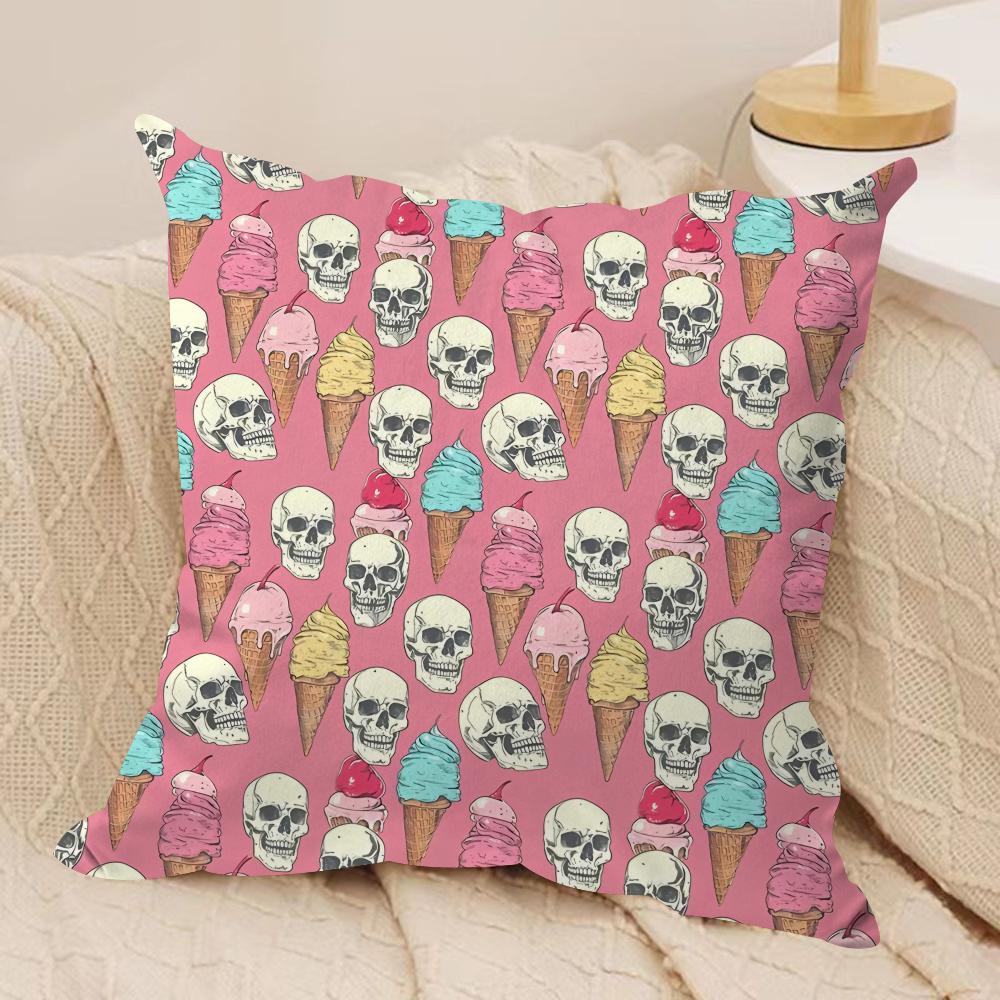 Horror Skull Print Cushion Cover Silky Short Plush DoubleSided Printed Pillow Case for Sofa All Seasons Home Decor Gift