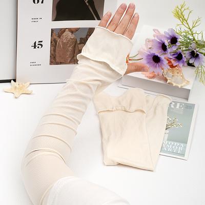 Ruffled Edge Long Arm Sleeves Sun Protection Fingerless Sleeves for Daily Outfit and Outdoor Use Summer Ice Silk Sunscreen