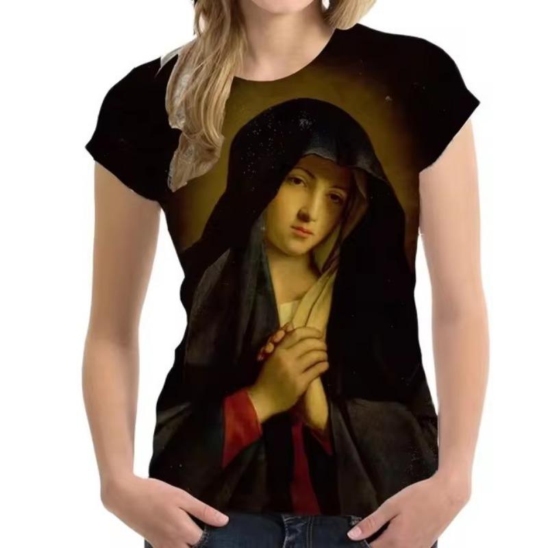 Camiseta unisex de alta calidad con estampado 3D de la Virgen María de Guadalupe, estilo católico, informal, de gran tamaño