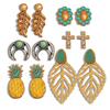 6Pairs/Set Alloy Jewelry Bohemian Vintage Style Ear Stud Pineapple Earring Set Flower Leaves