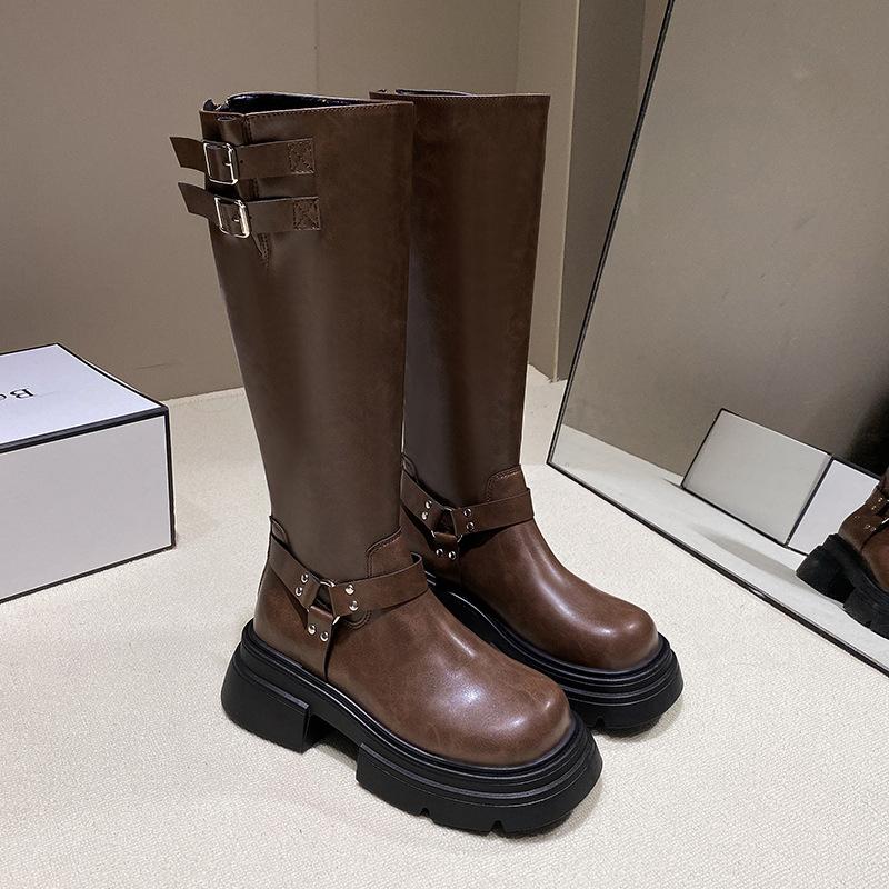 

thick heels but knee boots women s tall knight boots 2025 spring and autumn new retro square head sleeve western cowboy boots 40