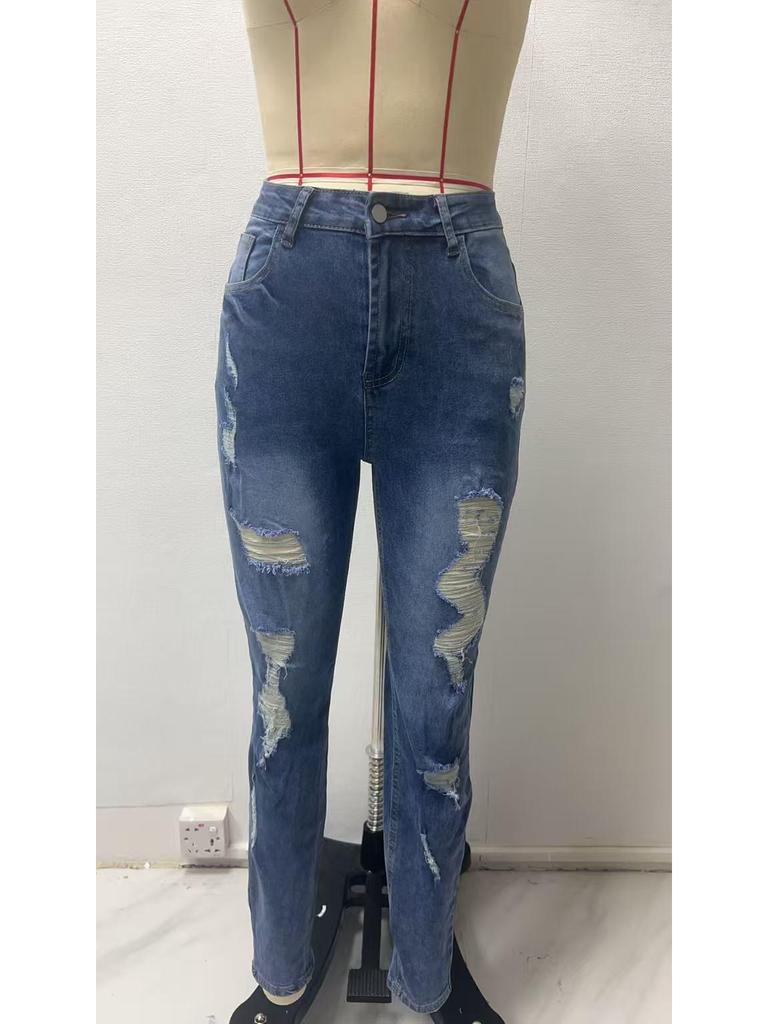 High Waist Ripped Skinny Stretch Jeans for Women - Slimming and Versatile Casual Fashion