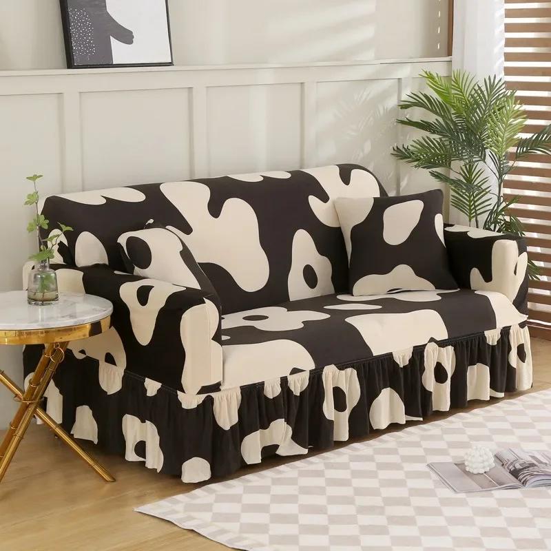 

1PC Чехол для дивана с юбкой из листьев дерева, жаккардовый эластичный чехол для дивана для гостиной на 1/2/3/4 места, дома для канапе 1 Seater