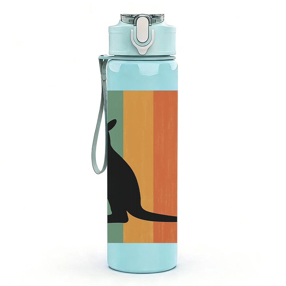 1PC Rainbow Striped Kangaroo Silhouette 750ml Color Plastic Sports Water Bottle Leakproof Flip Straw Lid Suitable for Sports Office Home Use
