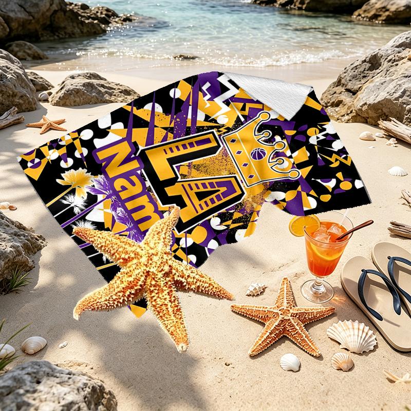 Custom Name Personalized basketball team Print Beach Towel, for Trip Camping Beach Party Home Decor, Birthday Gift for Family & Friends