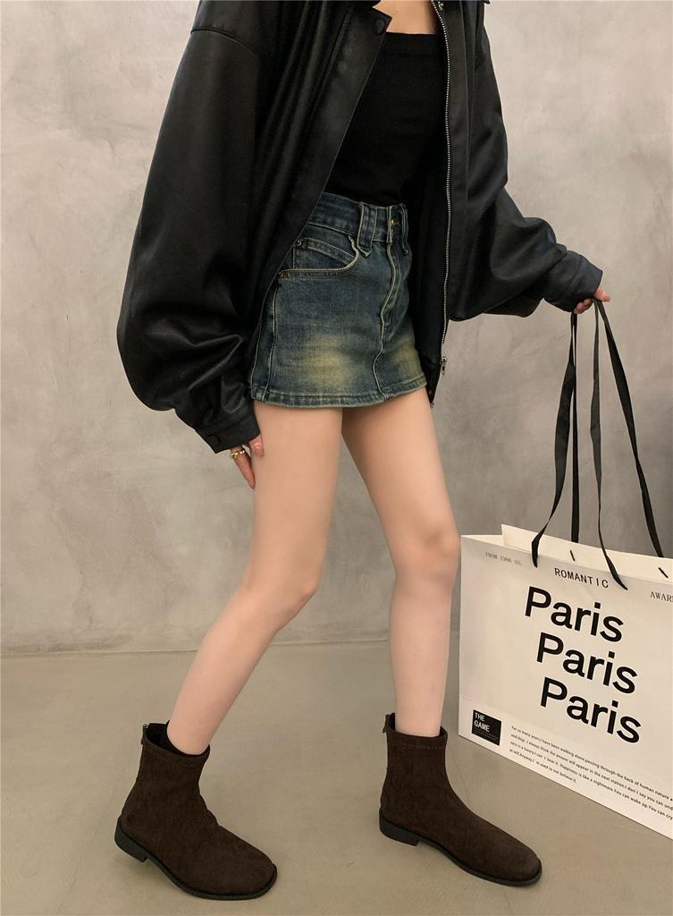 Flat-Bottomed Retro Suede Martin Boots Women'S Shoes Spring And Autumn Single Boots Rear Zipper Thin French Short Boots