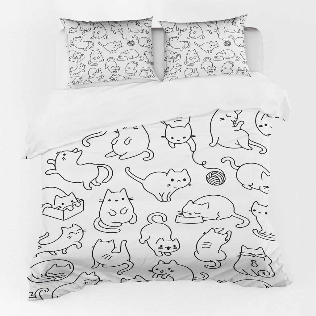 Cartoon Cat Duvet Cover Set Pet Cat Comforter Cover Cute Kitten Neon Light Cat Bedding Set 3D Cat Lover's Bedspread Cover 2/3pcs