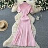 Brand Fashion Vintage Turn-down Collar Knit Maxi Dress Elegant Single-breasted A-line Long Shirt Dress Lady Party Dress