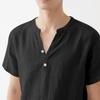 Summer Men's Casual Loose Stand Collar Linen Shirt - Trendy Short Sleeve Plus Size Solid Color