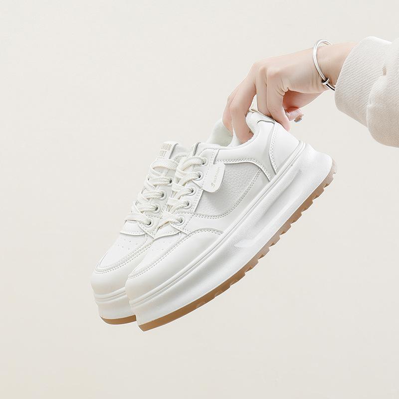 Muffin Platform White Shoes Girls Winter New Velvet Comfortable Sports Casual Versatile Heightening Board Shoes XY788