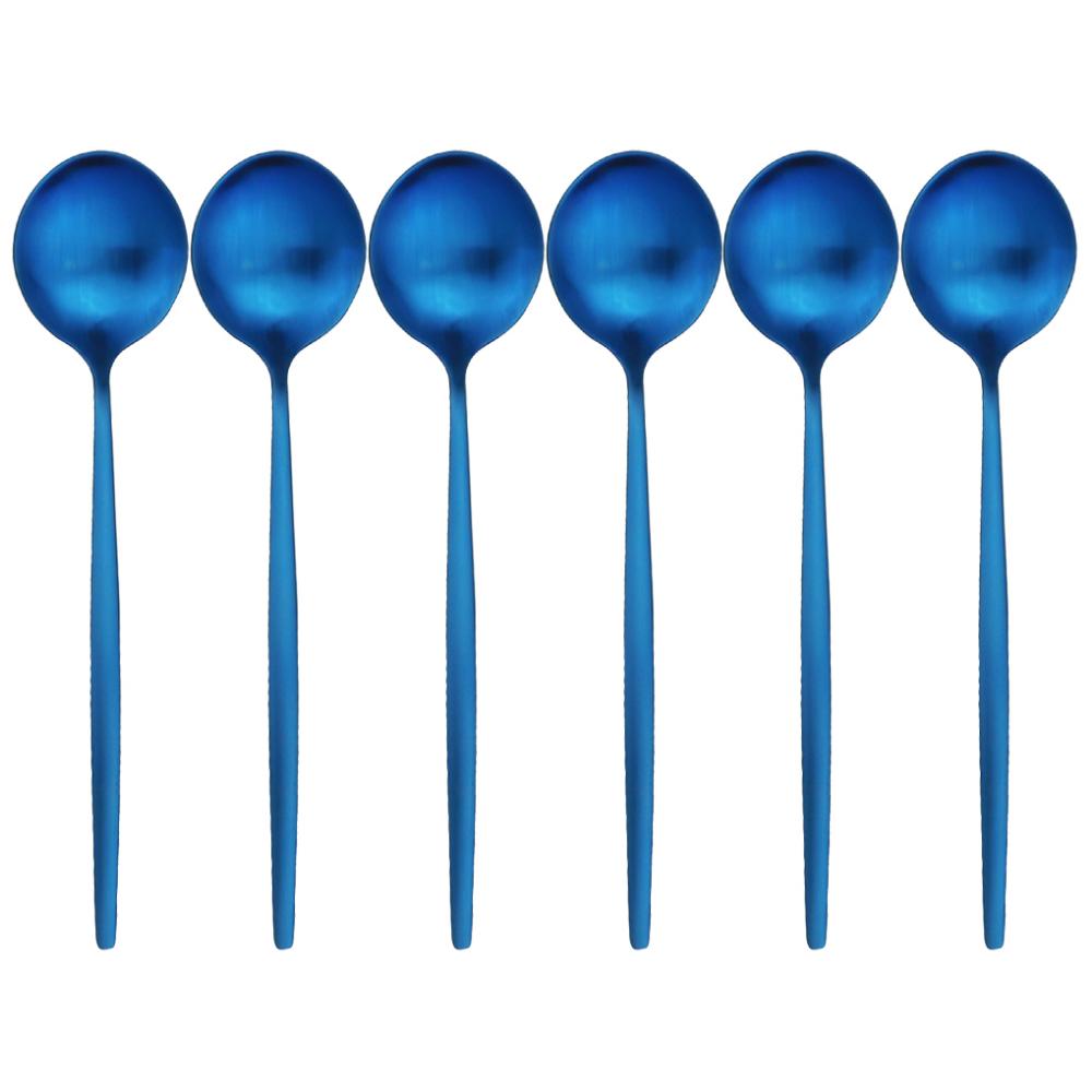 Matná 6 ks zlatá sada lžiček na večeři Nerezové lžičky polévková lžíce s dlouhou rukojetí dezertní naběračka na rýžovou kaši salátové nádobí