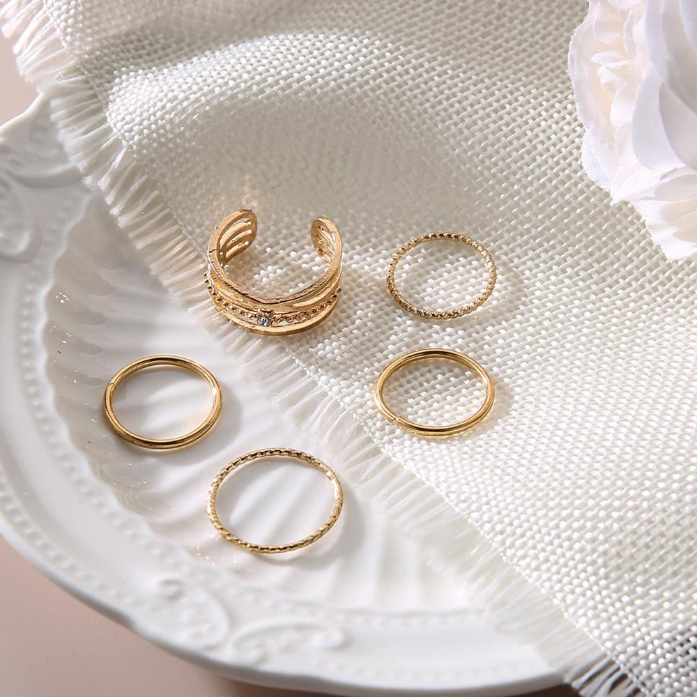 New Product, Multi-Layer Diamond-Set Open Ring, Cold Wind 5-Piece Set, Joint Ring For Women