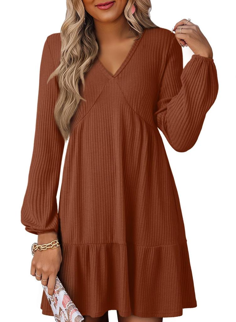 V-neck spring and autumn design sense fashion casual dress women's long-sleeved niche elegant line dress