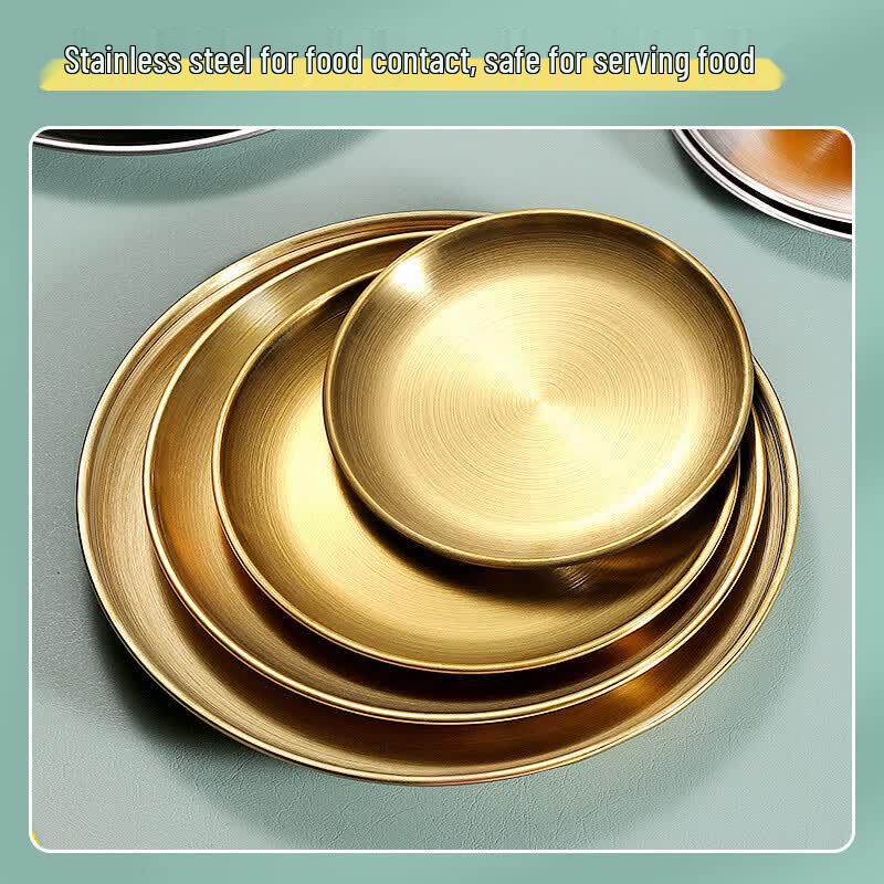 Korean Style Stainless Steel Round Serving Plate