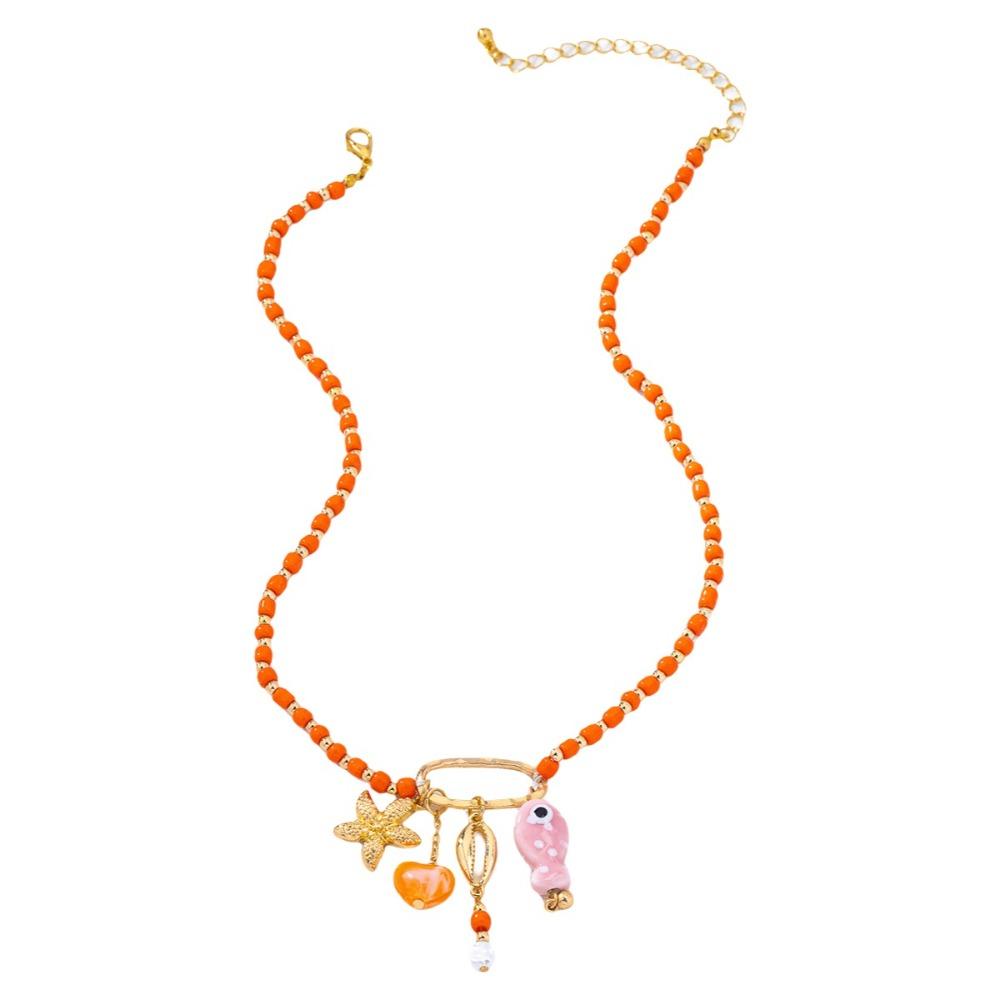 Handmade Fish Starfish Pendant Necklace Colorful Beads Boho Necklace Beaded Necklace  Jewelry Gifts
