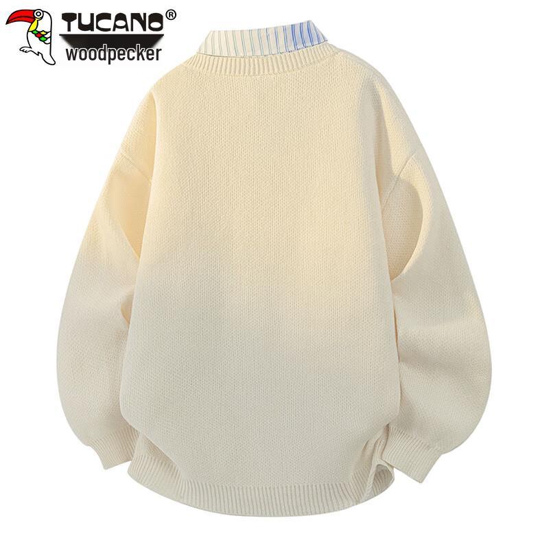 TUCANO Men's Faux Two-Piece Knit Shirt Collar Sweater