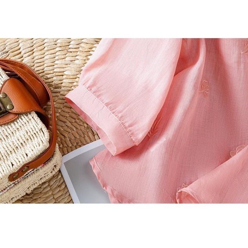 Retro Cotton and Linen Embroidered Shirt Women's Summer Western Style Thin Linen Small Shirt Three-quarter Sleeve Top