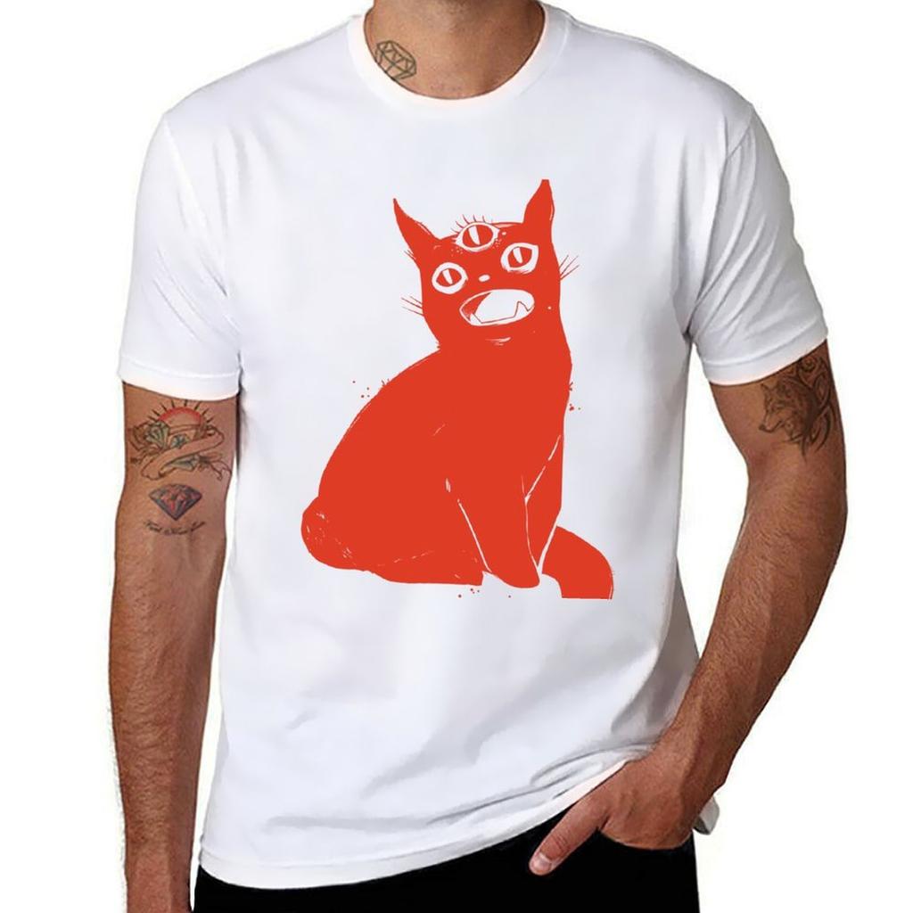 Red Cat With Third Eye Tshirt Nonshrink Basic Cotton Tshirt