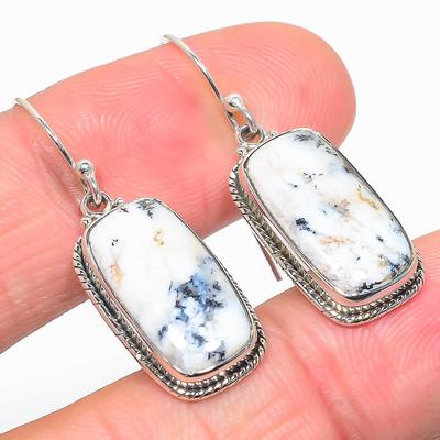 Natural Dendrite Opal Gemstone 925 Solid Sterling Silver Gift Earring 1.50" p4Q49