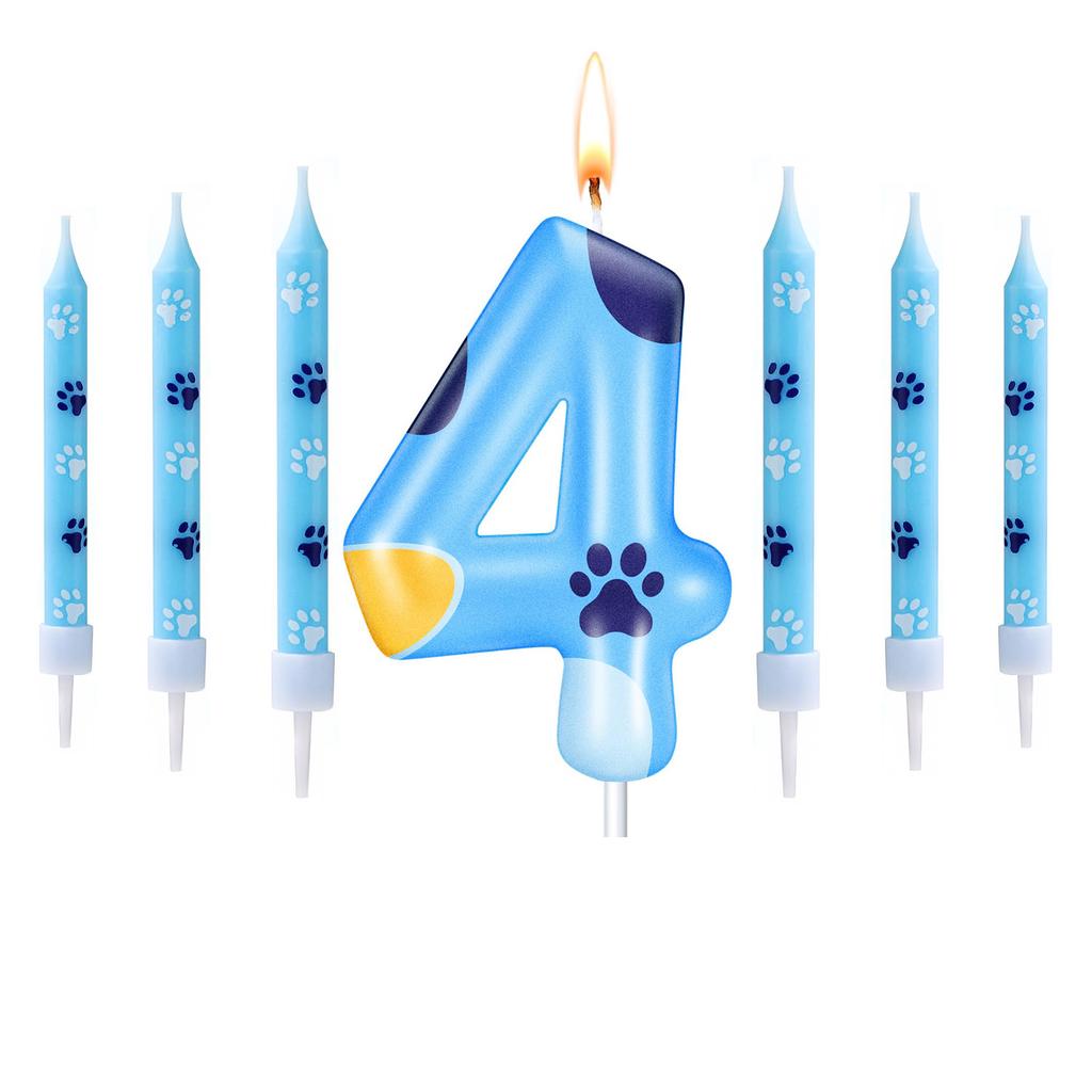 Blue Dog Paw Candles Number 1-7 Birthday Cake Decorations Cake Cupcake Topper for Boy and Girl Birthday Decoration