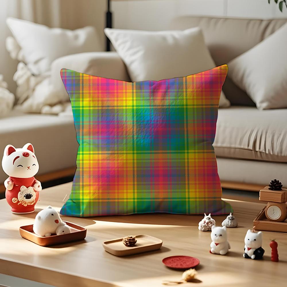 Color Blocking Art Cushion Cover Anti-dustmite Pillowcase Invisible Zipper Silky Short Plush Sofa Cushion Cover