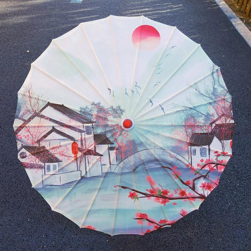 84cm Vintage Chinese Umbrella Silk Cloth Japan Cherry Blossoms Umbrella Home Hotel Ceiling Decor Anime Festival Umbrella Props