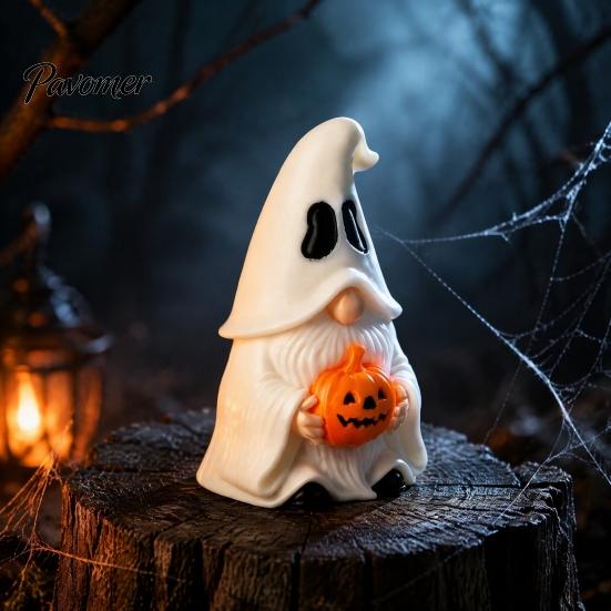 Spooky Gnome Figures Halloween Ghost Figurine, Creative Pumpkin Desk Ornament, 3D Printed Decor for Home Mini Statue Shelf Display, Funny Holiday