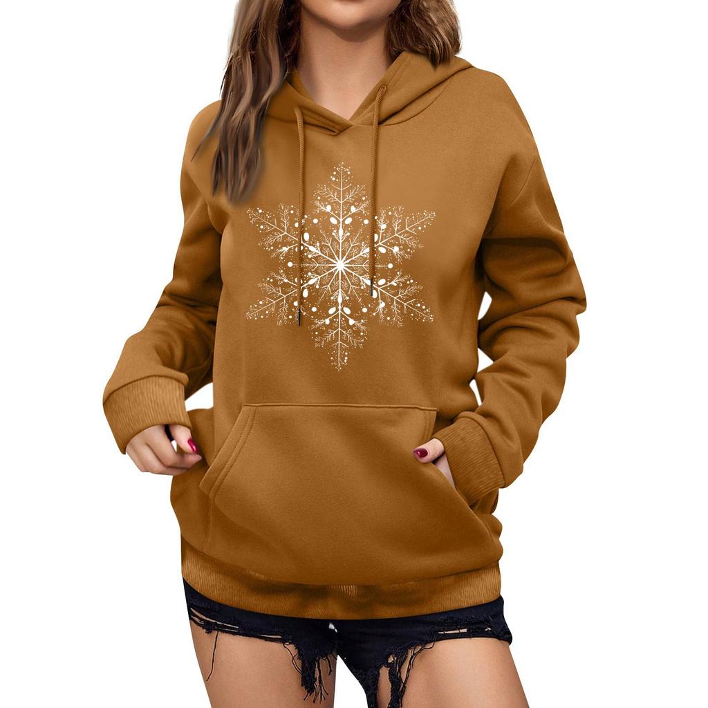 Women's Winter Christmas Printed Pullover Hooded Sweatshirt Fleece Long Sleeve Sweatshirt