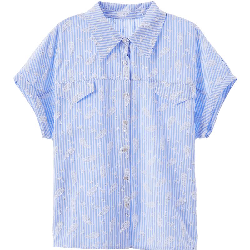 BETU Women s Printed Striped Short-Sleeve Shirt S