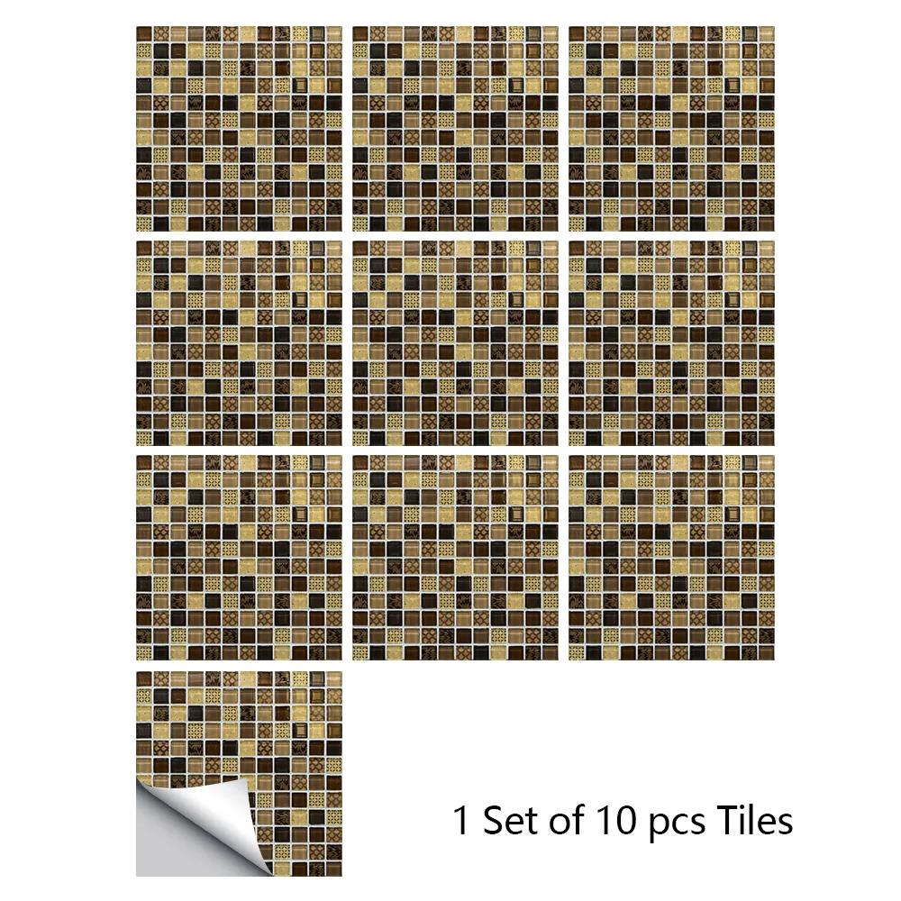 10pcs/set 10/15/20/30cm Flat Marble Mosaic Hard Tiles Wall Sticker Kitchen Bathroom Floor Diagonal Decor Wallpaper PVC Art Mural