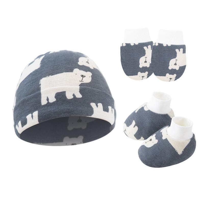 Newborn Baby Hat, Baby Hood, Male and Female Children, Spring and Autumn Baby, Pure Cotton Hat, Gloves, Foot Covers