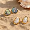 Vnox New Irregular Geometric White Shell Abalone Pattern Earrings for Women, Stainless Steel White Clam Earrings Beach Jewelry