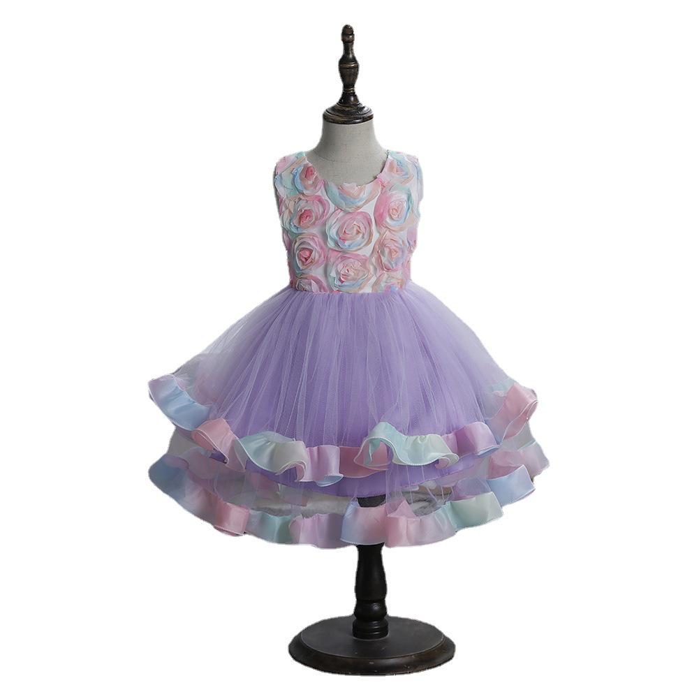 Children's Lace Princess Dress for June 1st Performance – Flower Girl Puffy Dress for Small & Medium-Sized Kids