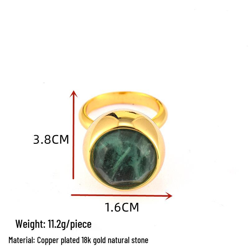 Koreanischer minimalistischer Naturstein, vergoldeter Ring – Leichter Luxus, High-End-Mode, Retro-Stil für Frauen