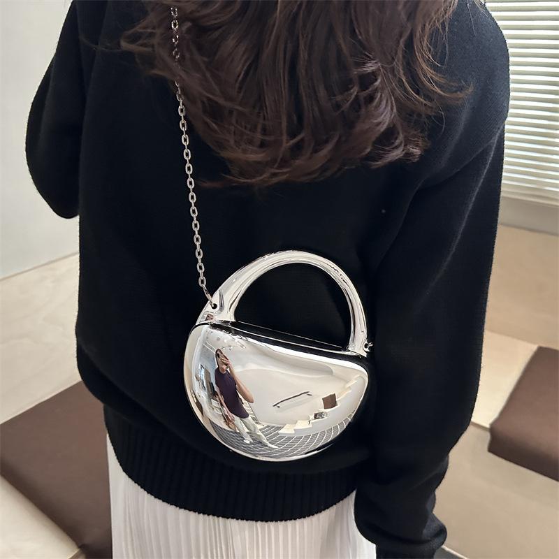 Party Purse Chest Shape PVC Bag For Women Mini Crossbody Bag Metal Chain Shoulder Bag Luxury Gold Silvery Lipstick Pouch