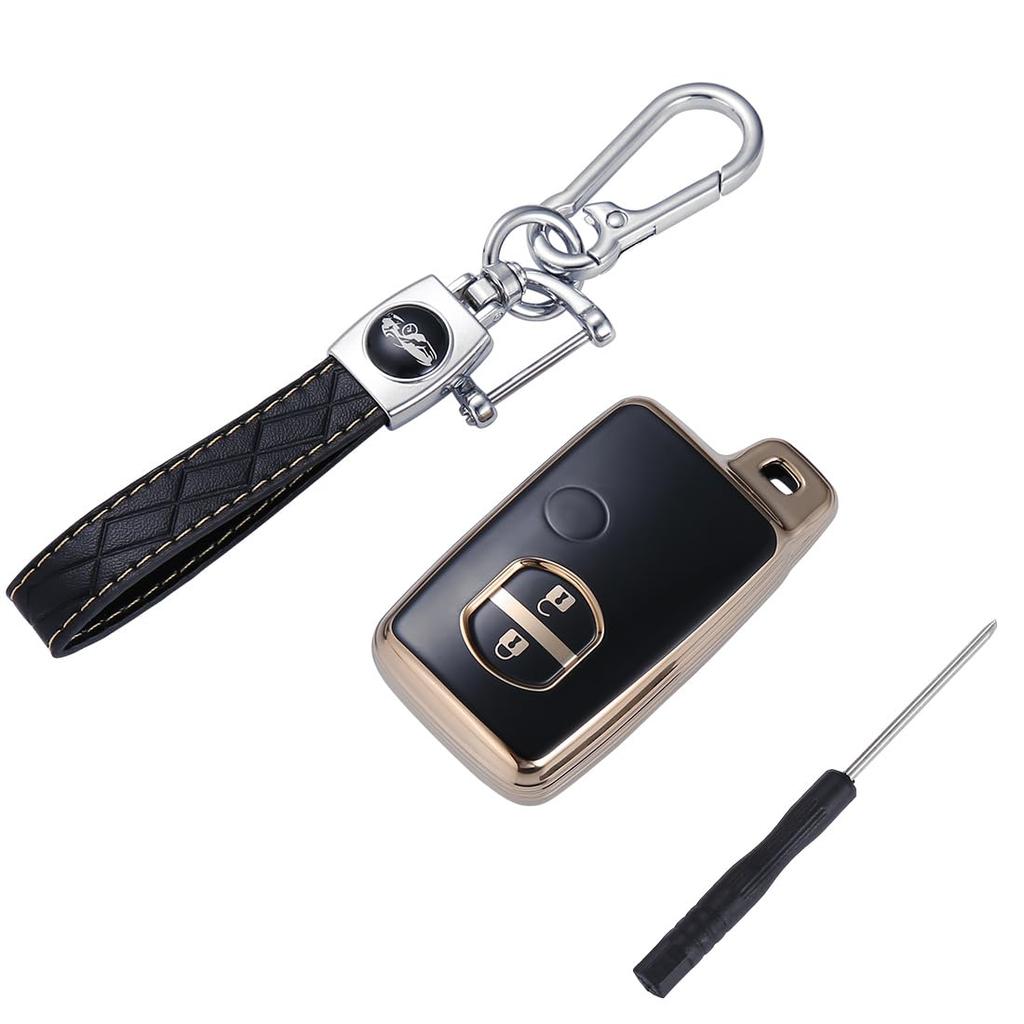 Kinotaka Toyota Exclusive TPU Smart Key Case for Prius 30 Prius Key Holder Series, Alpha, Aqua, 86, Vitz, Corolla, Etc. 2-Button (Style B, Black)
