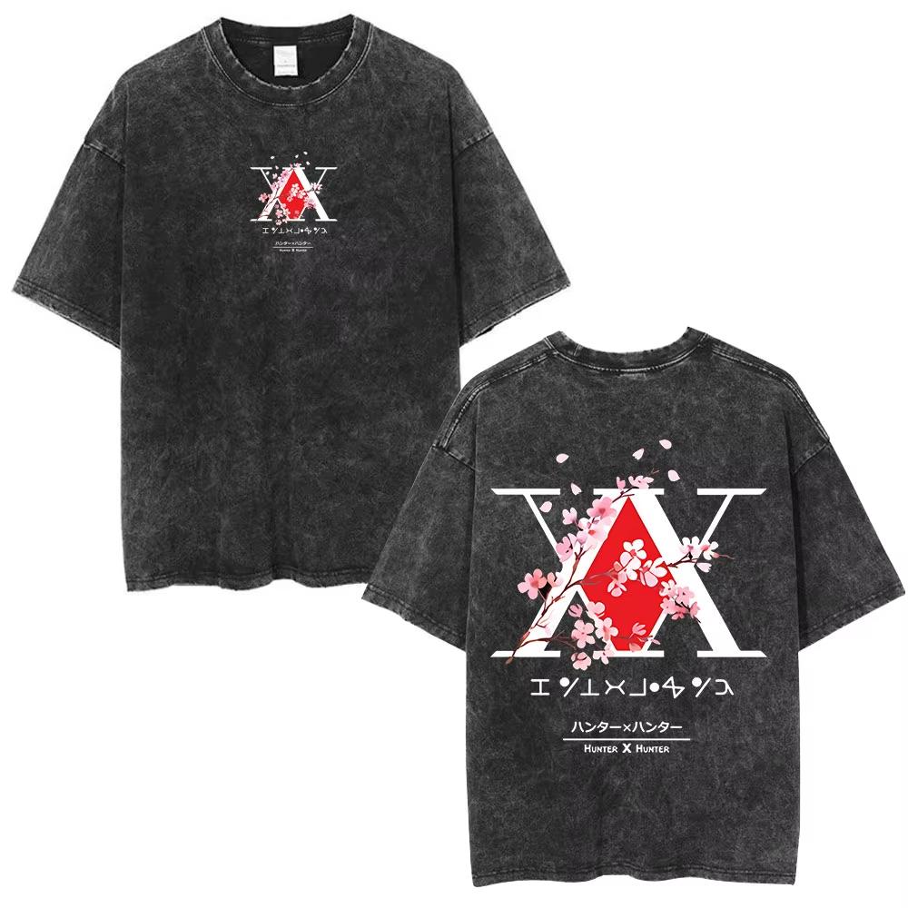 2026 Hot Sale Anime Hunter X Hunter Phantom Troupe Washed T-shirts Hisoka Graphic Print T Shirts Men Women Clothing Cotton Oversized Tee Short Sleeve L