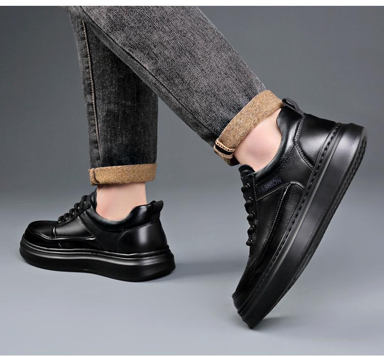 New Designer Black Casual Sneakers for Men Fashion Cow Leather Sports Shoes Male Soft Sole Autumn High Quality Board Shoes Man