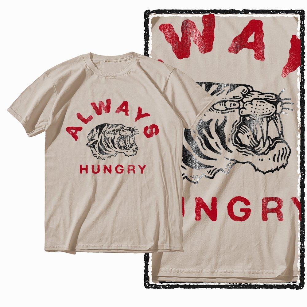 Beige Retro Cotton Short Sleeved Shirt, Tiger Print Men s T-shirt Street Wear Cool Round Neck Men s Short Sleeved Top S