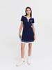 SERGIO TACCHINI W Sabatini Pleated Open Collar Short Sleeve Sweater Dress (Navy)