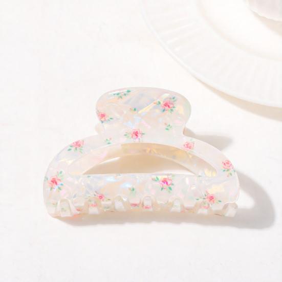 Hair Claw Floral Print Hollow Design Back Head Hair Clip Anti-slip Teeth Strong Grip Shark Hair Clip Versatile Hair Accessory