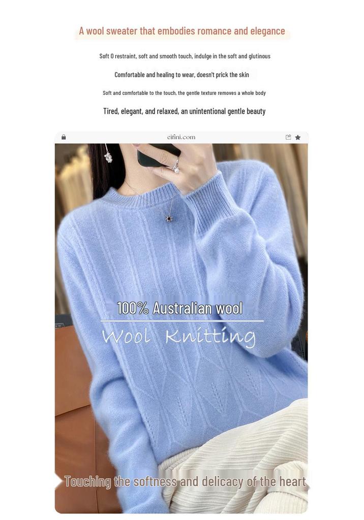 Women's Thickened Wool Jacquard Sweater - Round Neck, Long Sleeve, Cashmere Knit Base Layer for Autumn/Winter