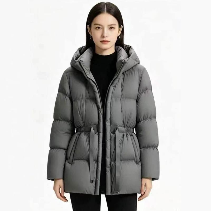 Autumn and winter new waist hooded down jacket women's short fashion and thin temperament white duck down warm jacket tide