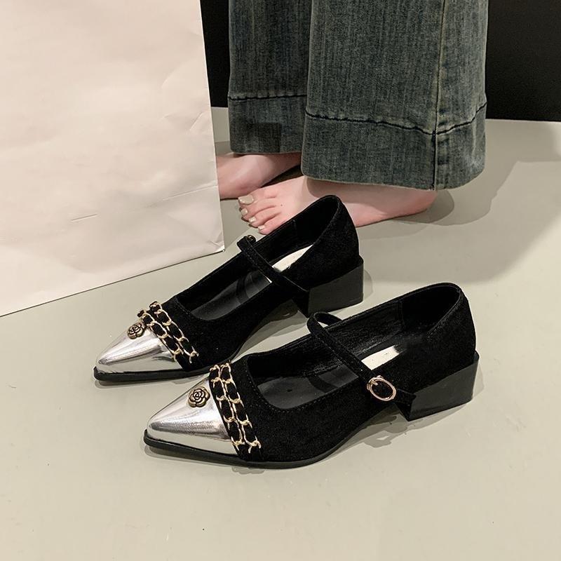 2025 new women's shoes French small fragrant style pointed single shoes women's shallow mouth Mary Jane high heels thick heel shoes children