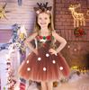 Brown Sequin Deer Costumes for Girls Christmas Princess Dresses Kids Reindeer Cosplay Outfit Children New Year Clothes Xmas Gift
