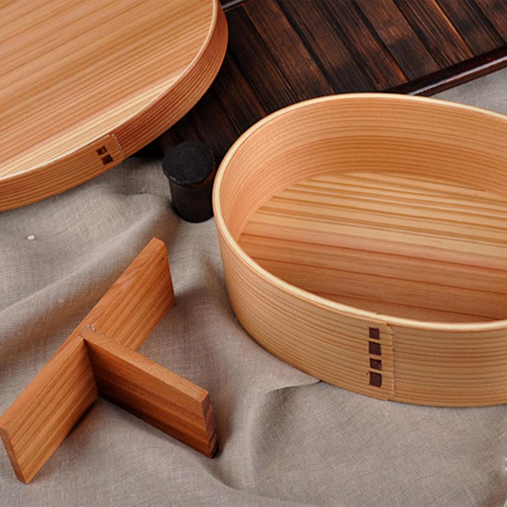 Wooden Bento Box with Dividers, Bentwood Lunch Box, Leak-Proof, for Picnics and Outdoor Activities