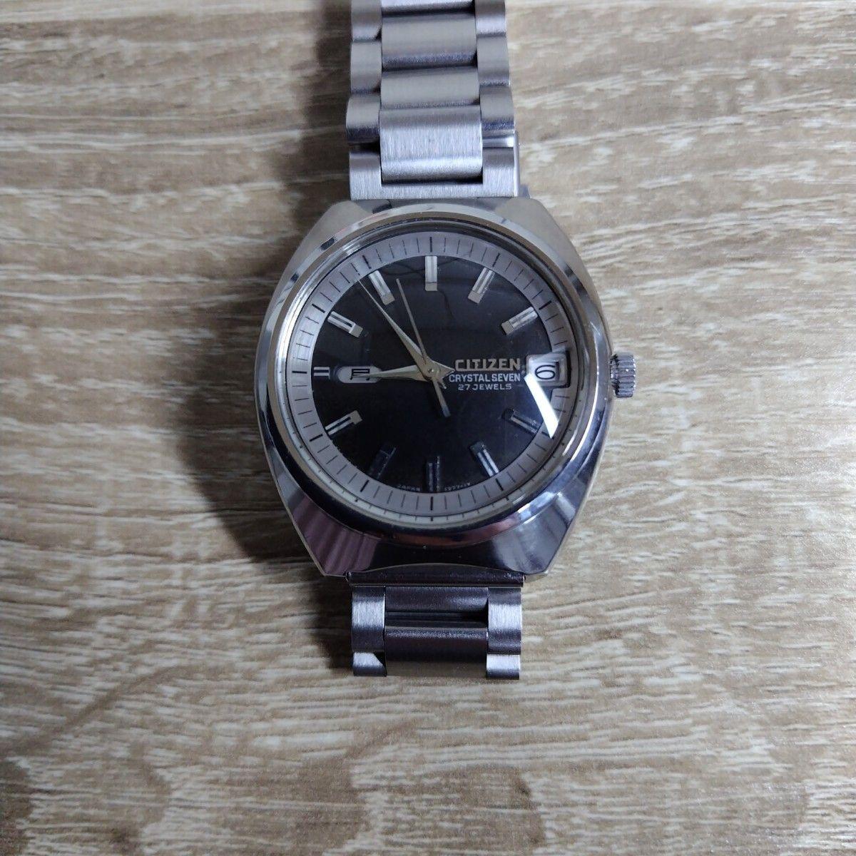 Used CITIZEN CRYSTAL SEVEN 27JEWELS Automatic watch Silver Black dial Operation Crystal Seven