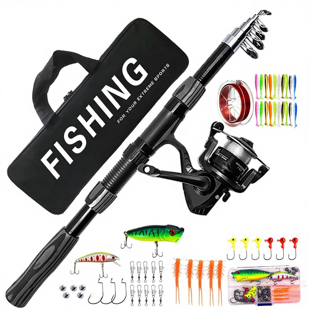 Black Fishing Set, Long Throw Straight Handle Sea Fishing Rod, Spinning Wheel Fishing Rod, Lure Set