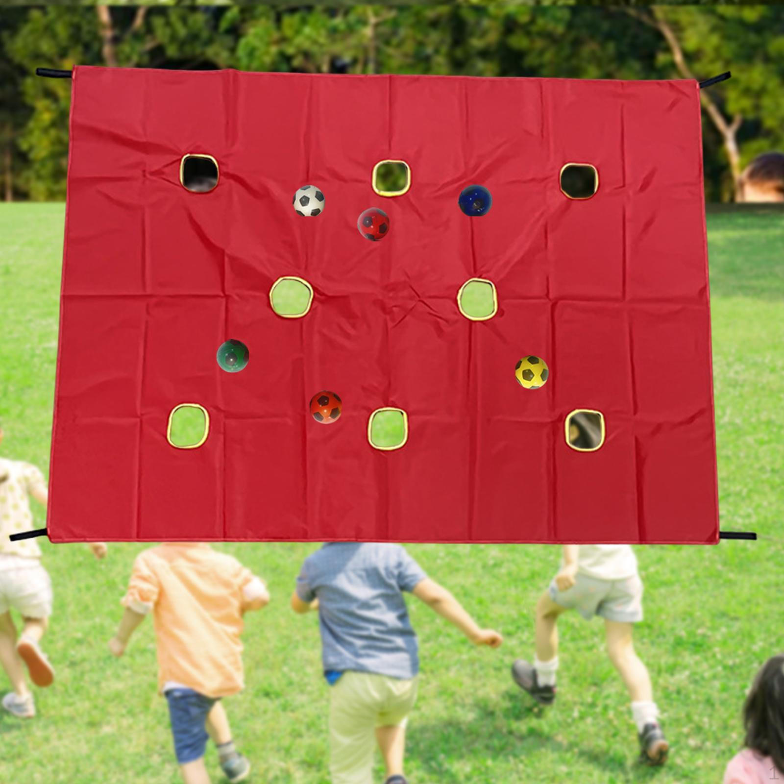 

Tarp for Kids Group Activities Teamwork Coordination Fun with 6 Balls красный